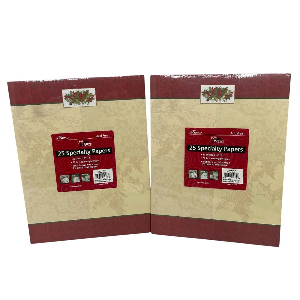Holly Berry Christmas Holiday Specialty Printing Paper 25 Pack 8.5x11 NEW 2 Set